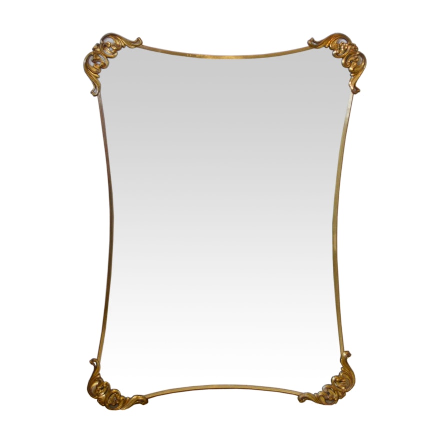 Hollywood Regency Style Brass Edged Wall Mirror, 1950s
