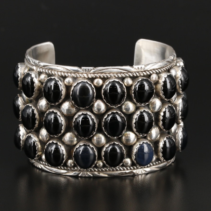 Southwestern Style Sterling Silver Black Onyx Cuff Bracelet