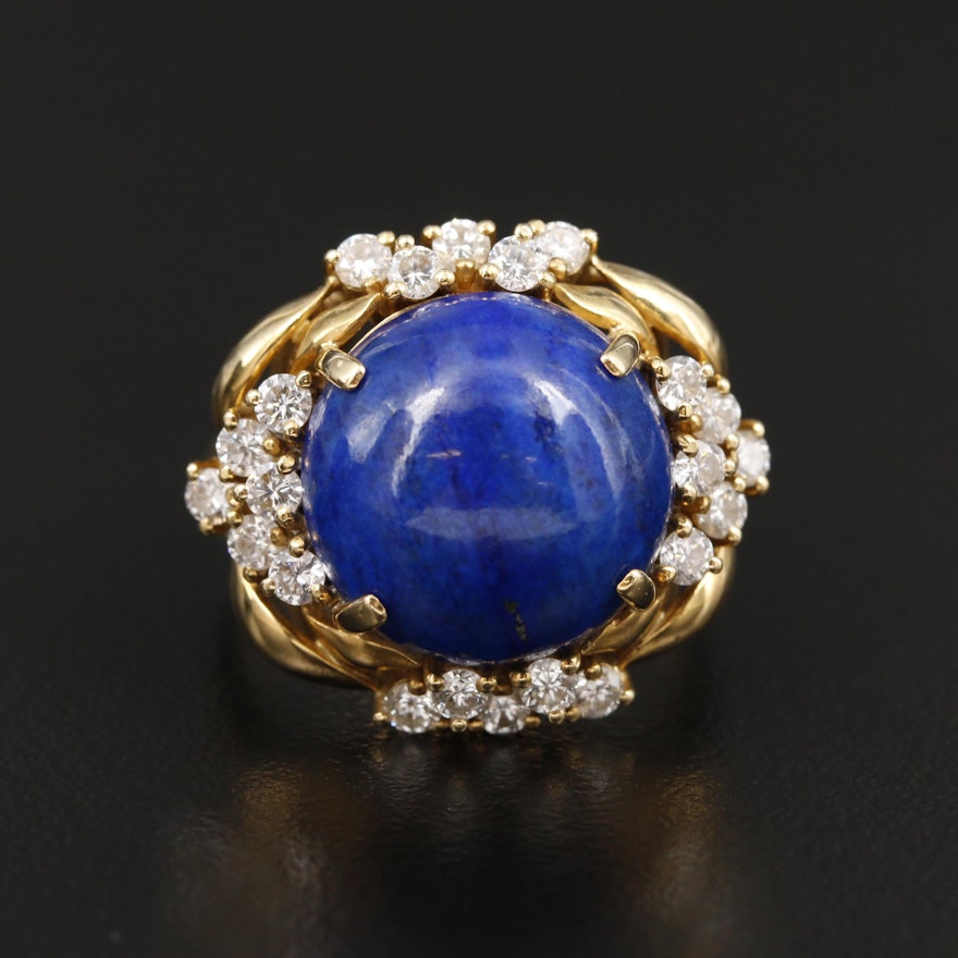 18K Yellow Gold Lapis Lazuli and Diamond Ring