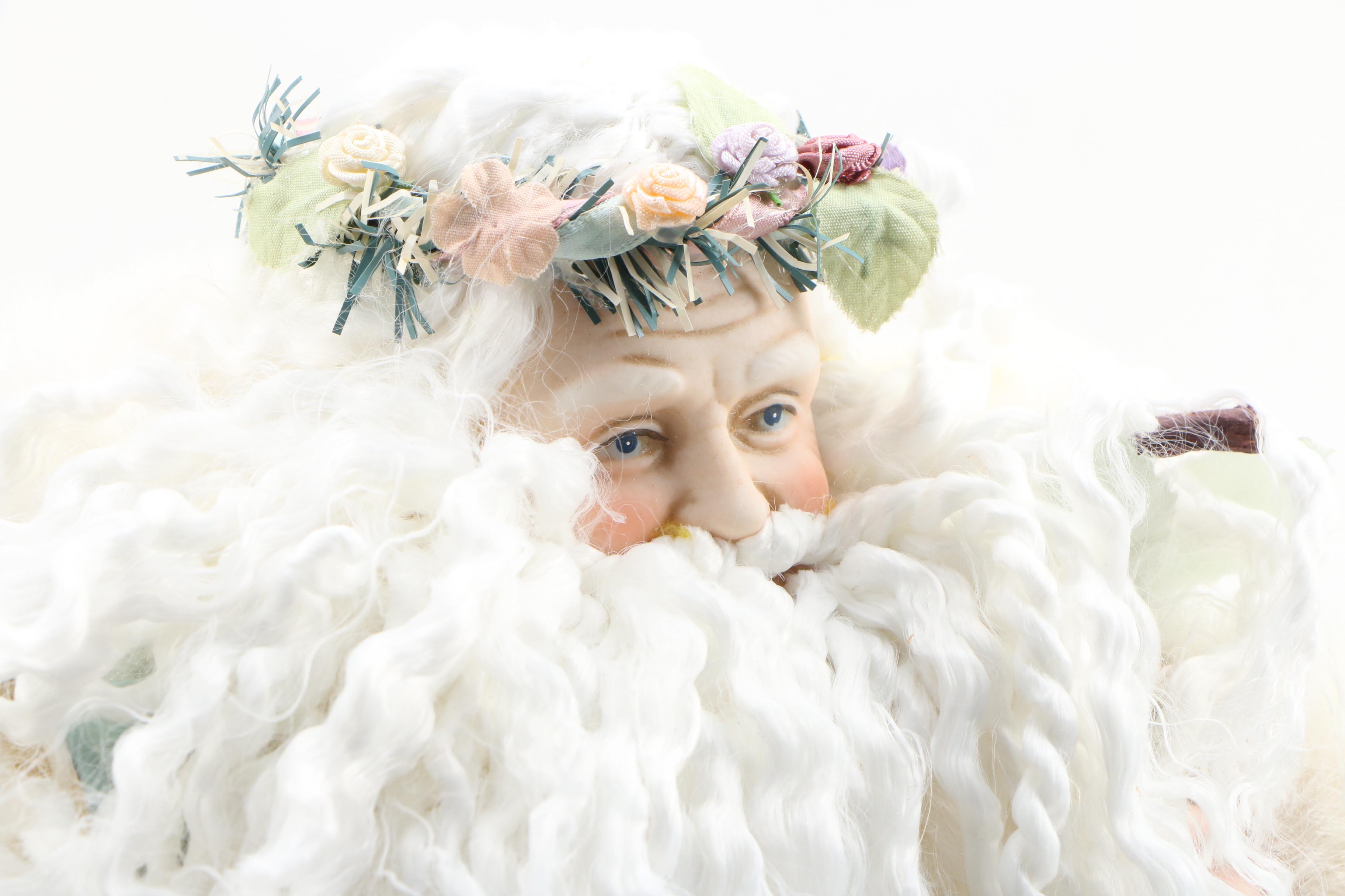 Jim Shore "Enjoy The Ride" and Brinn's Porcelain "English Garden" Santa Doll