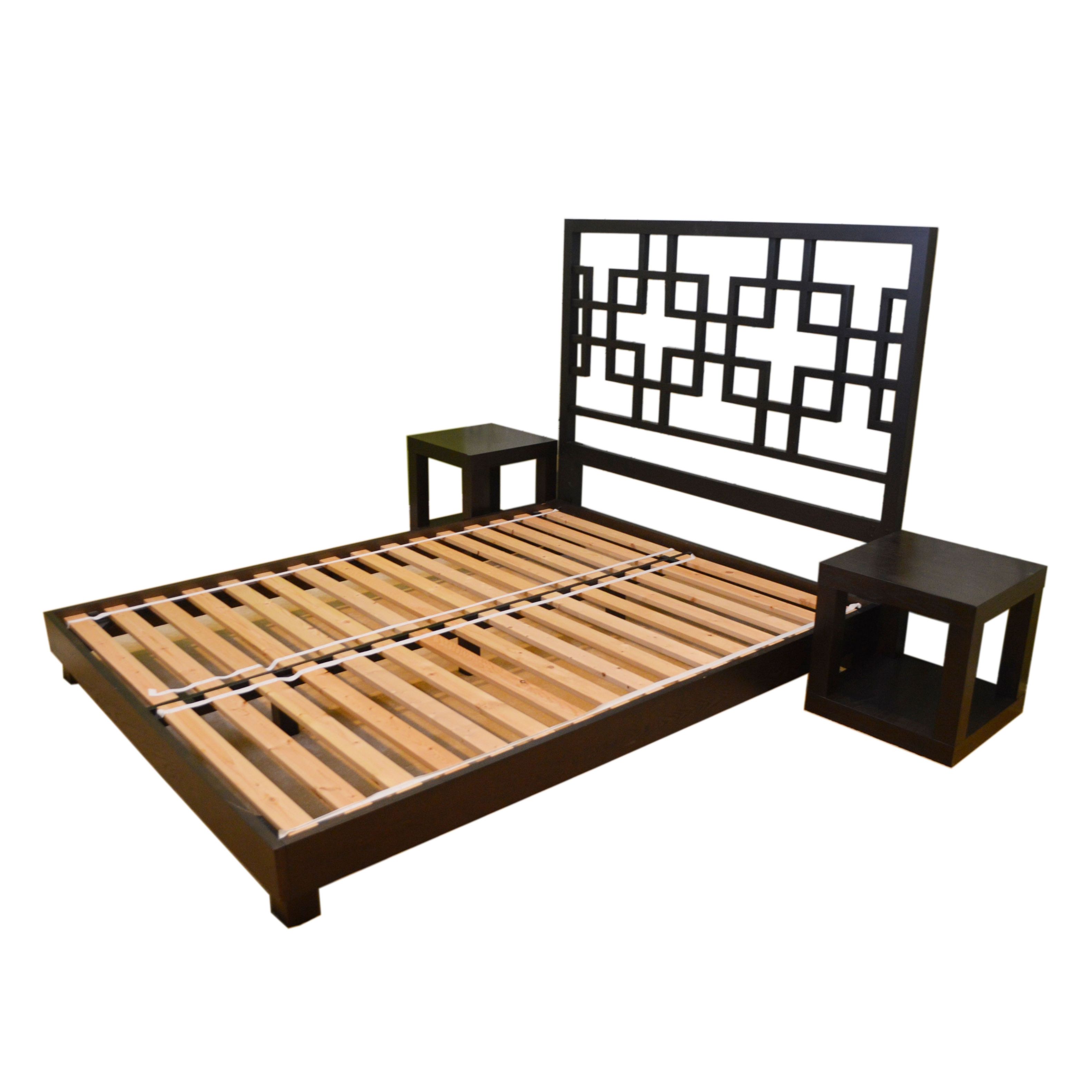 Contemporary Queen Espresso Platform Bed and End Tables