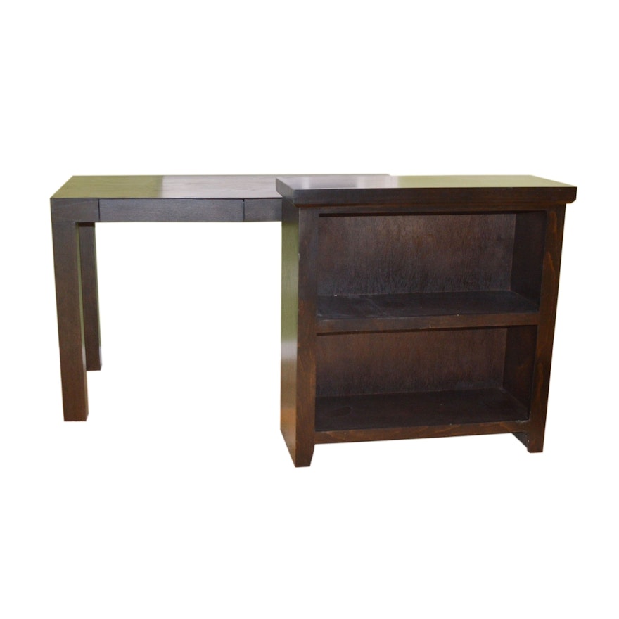 Contemporary Two Drawer Espresso Desk and Bookcase