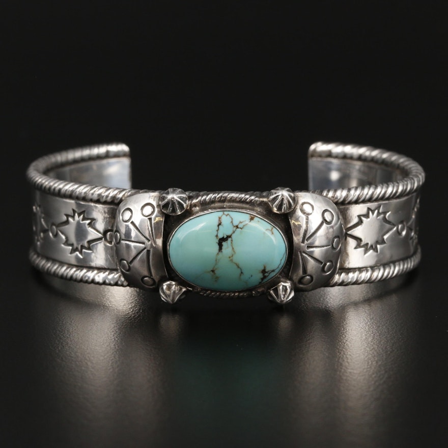 Southwestern Style Sterling Silver Turquoise Cuff Bracelet