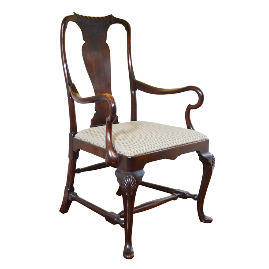 Queen Anne Style Walnut Armchair, Late 20th Century