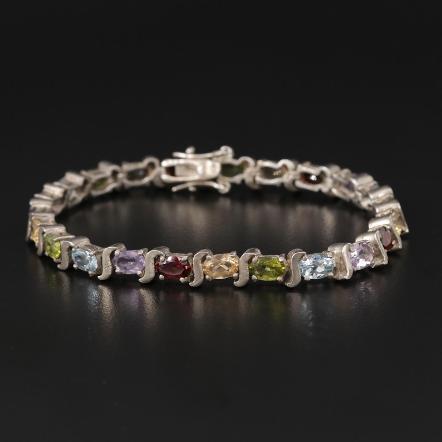 Sterling Silver Multi-Gemstone Line Bracelet