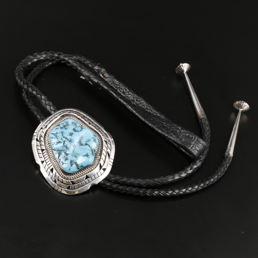 Linnie Linkin Navajo Diné Sterling Silver Turquoise Bolo Tie