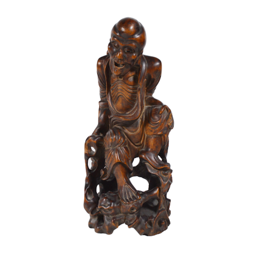Chinese Carved Wood Luohan, 20th Century