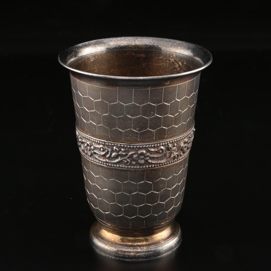 800 Silver Cup with Hexagonal Motif and Floral Band, Late 19th Century