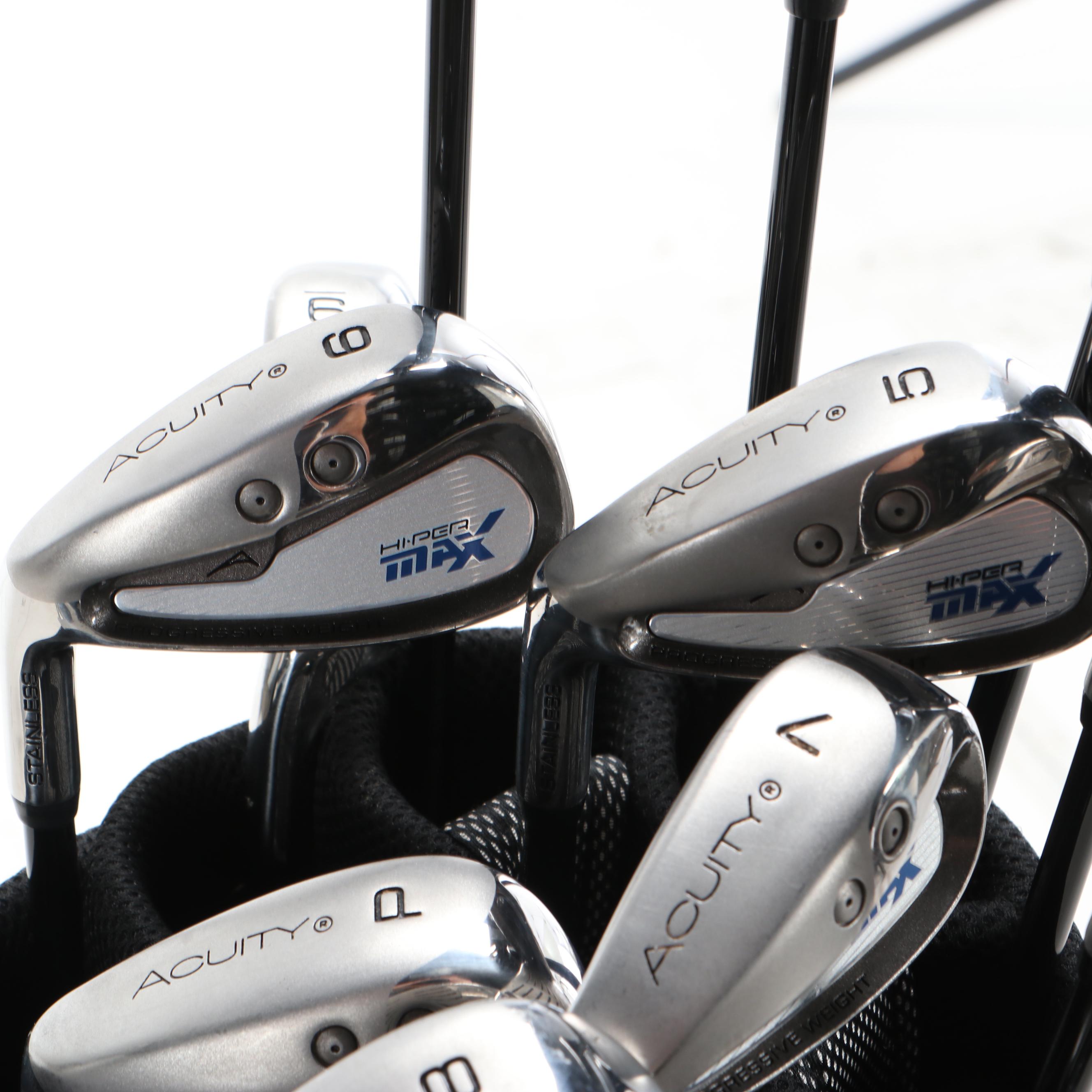 Acuity "Hiper Max" Set of Left Handed Golf Clubs with Three Putters and a Bag