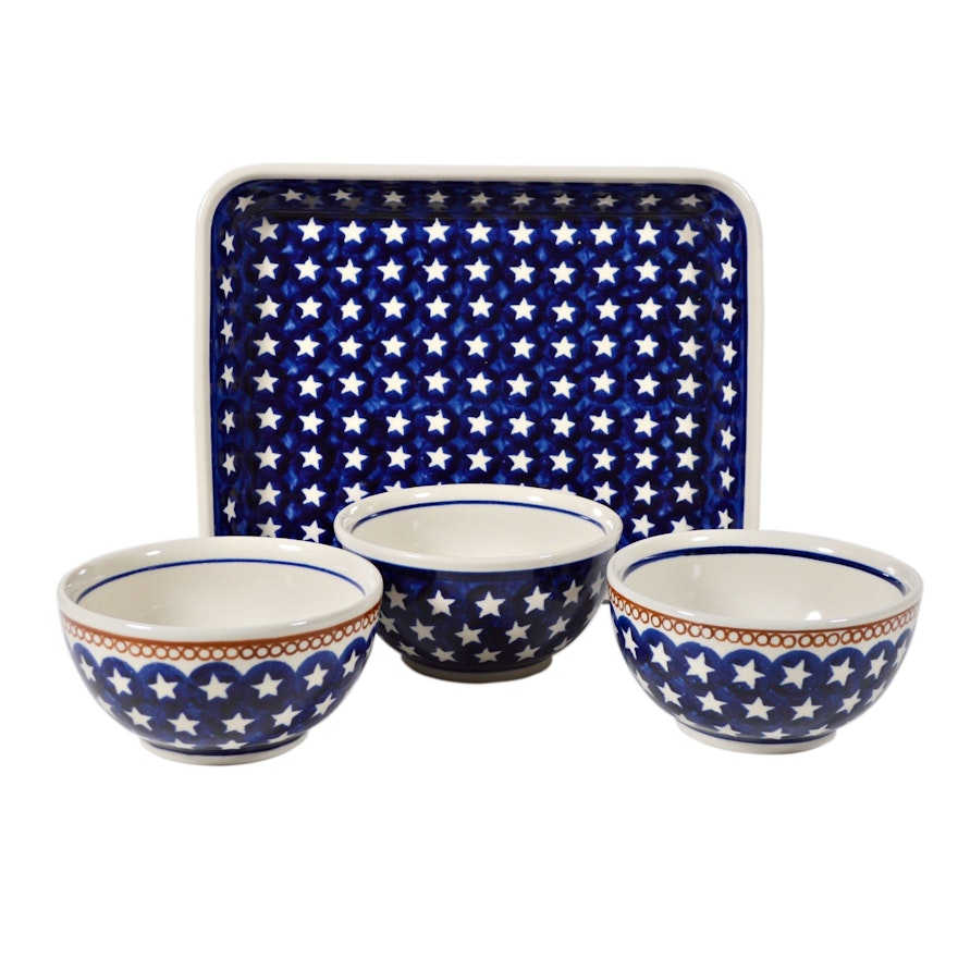 Boleslawiec Polish Pottery Stars Rectangular Baker and Bowls