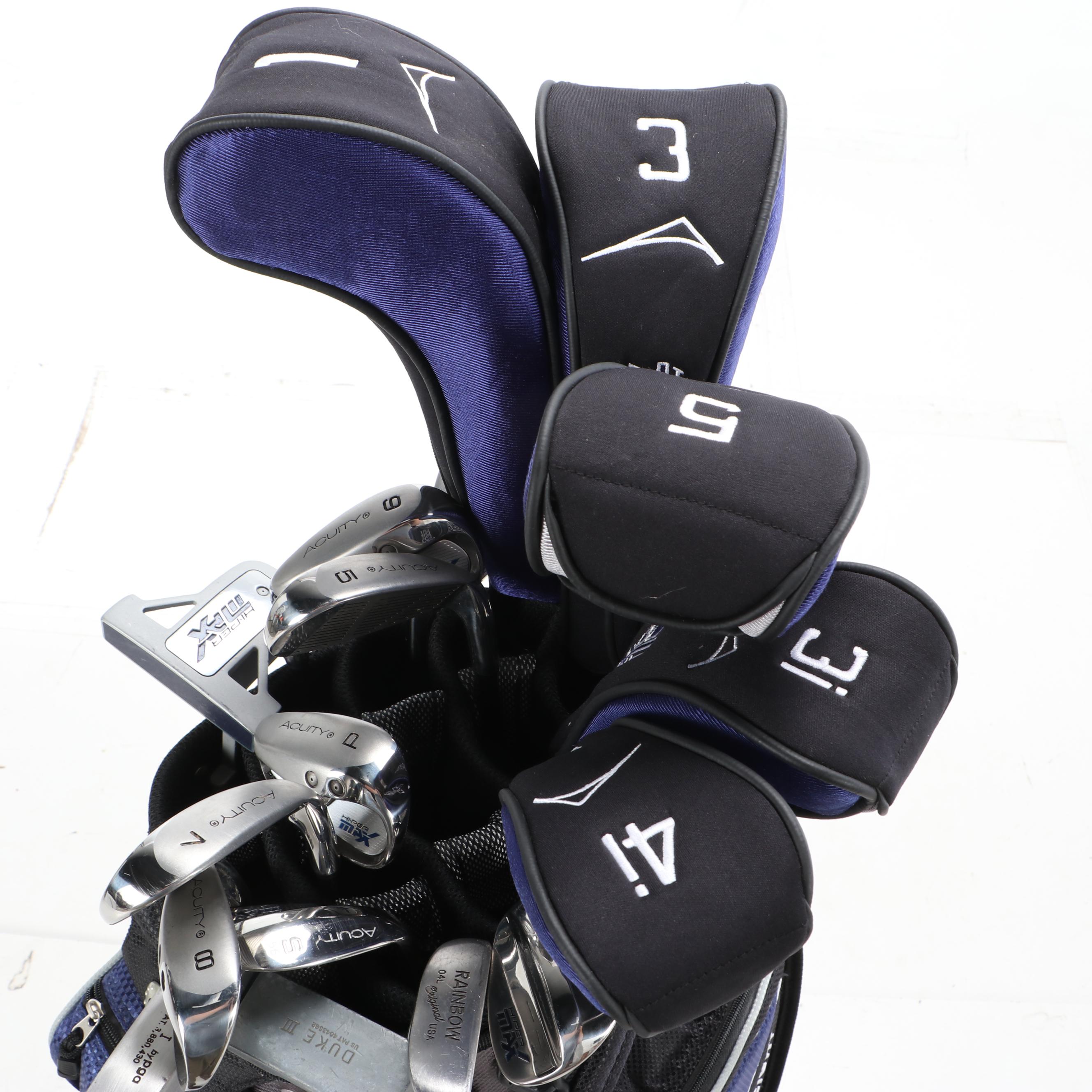 Acuity "Hiper Max" Set of Left Handed Golf Clubs with Three Putters and a Bag