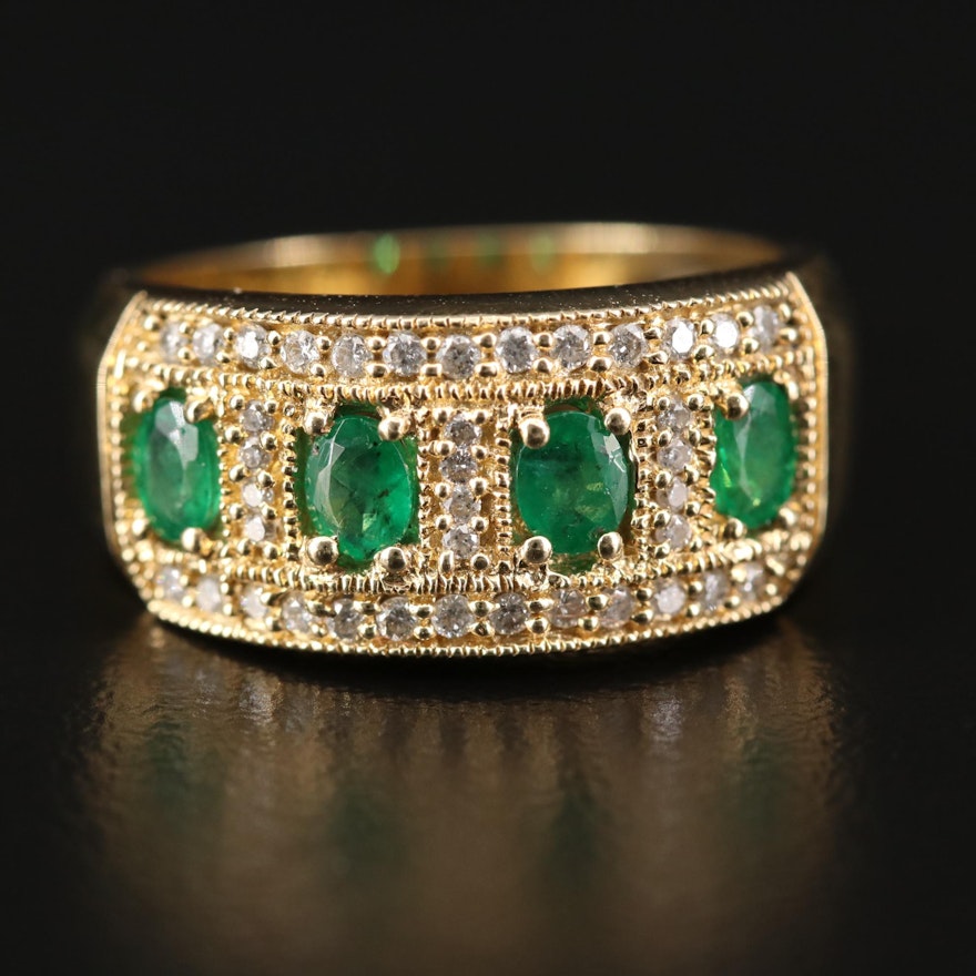 14K Yellow Gold Emerald and Diamond Ring