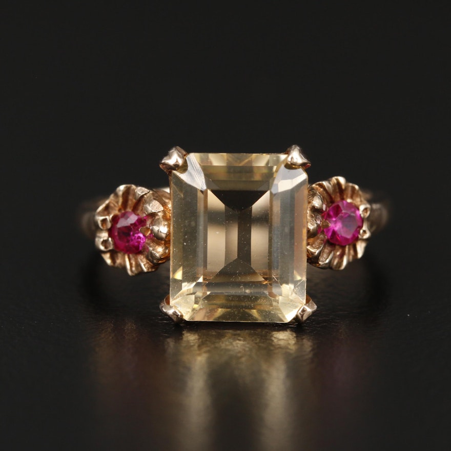 Vintage 10K Yellow Gold Citrine and Ruby Ring