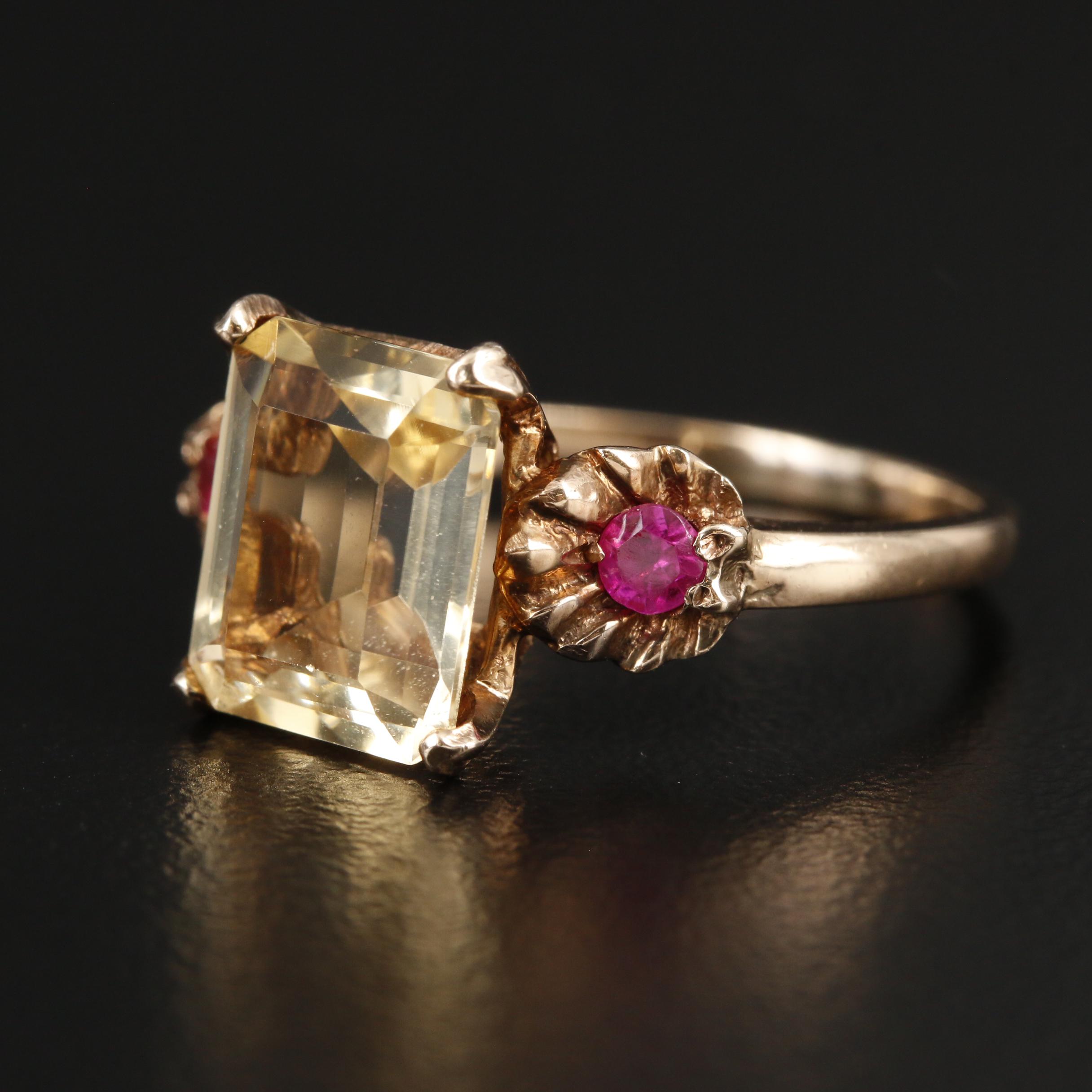 Vintage 10K Yellow Gold Citrine and Ruby Ring