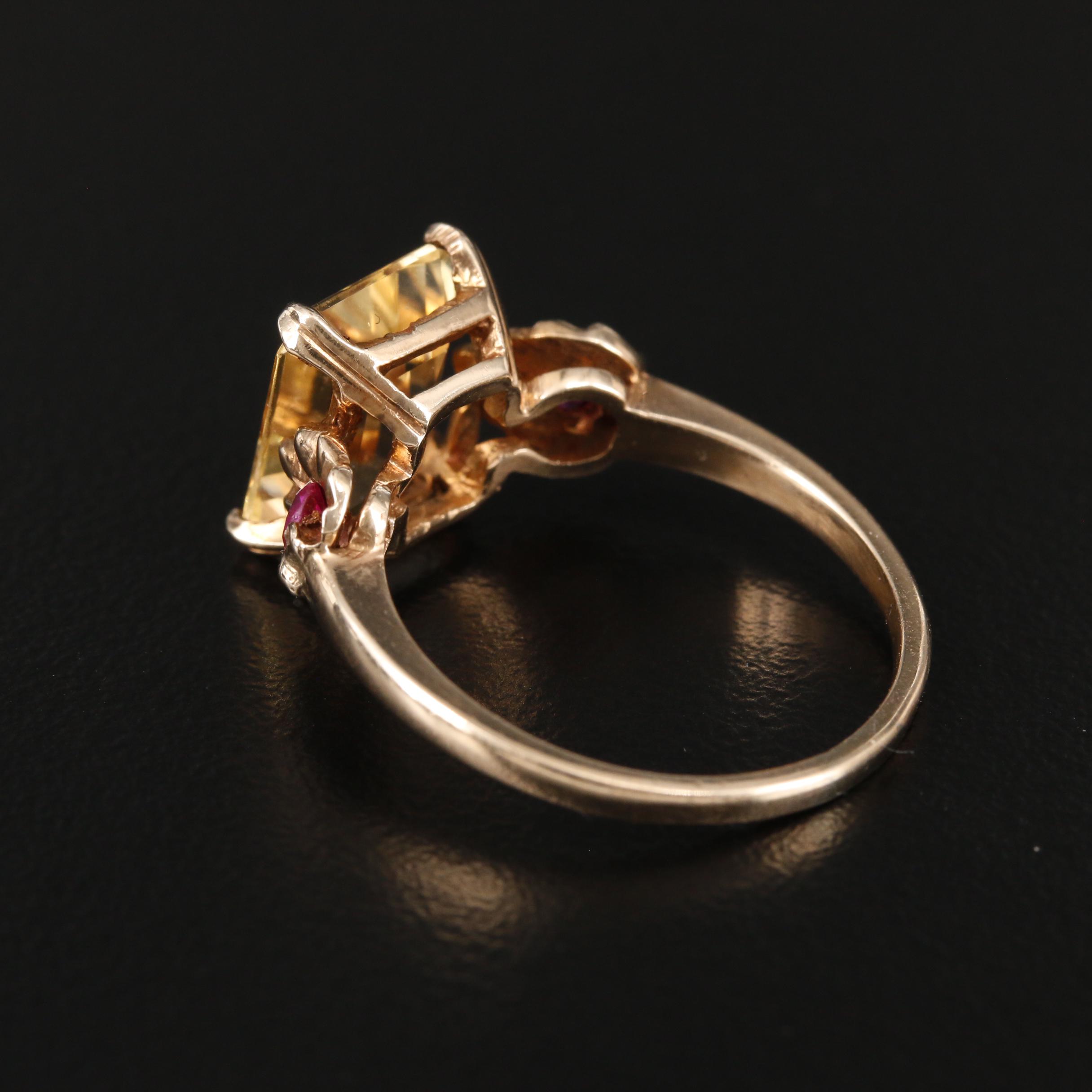 Vintage 10K Yellow Gold Citrine and Ruby Ring