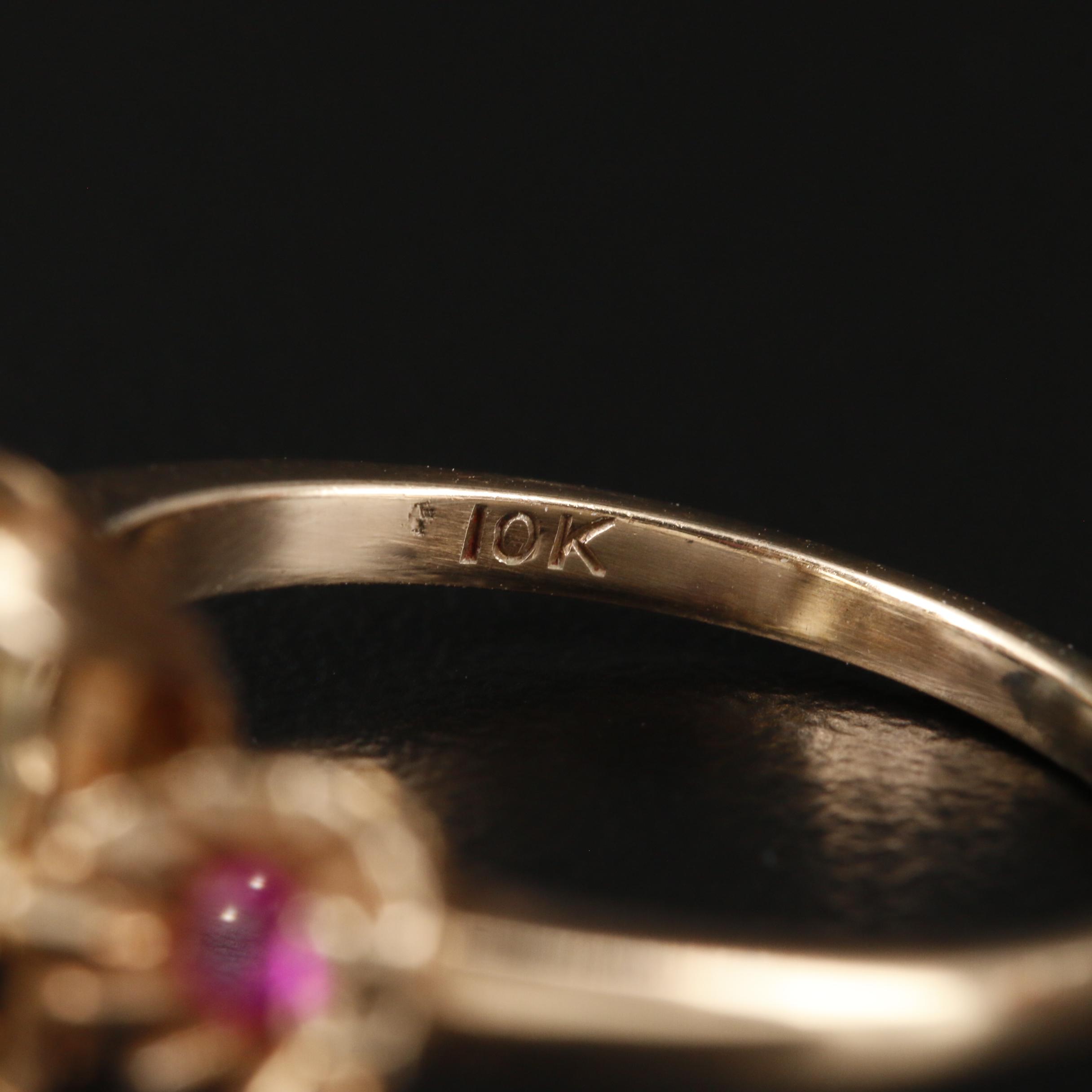 Vintage 10K Yellow Gold Citrine and Ruby Ring