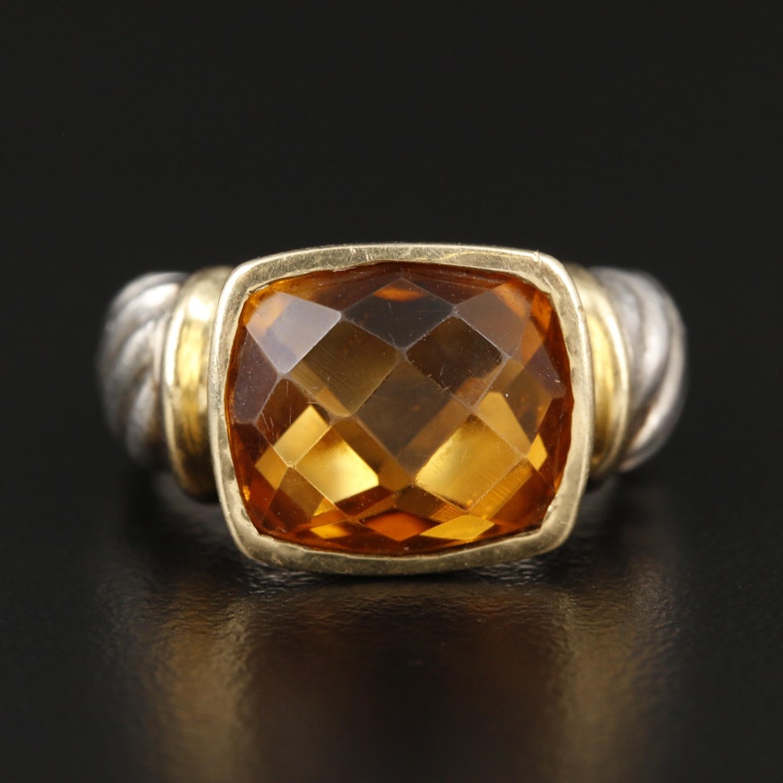 Sterling Silver and 18K Yellow Gold Citrine Ring