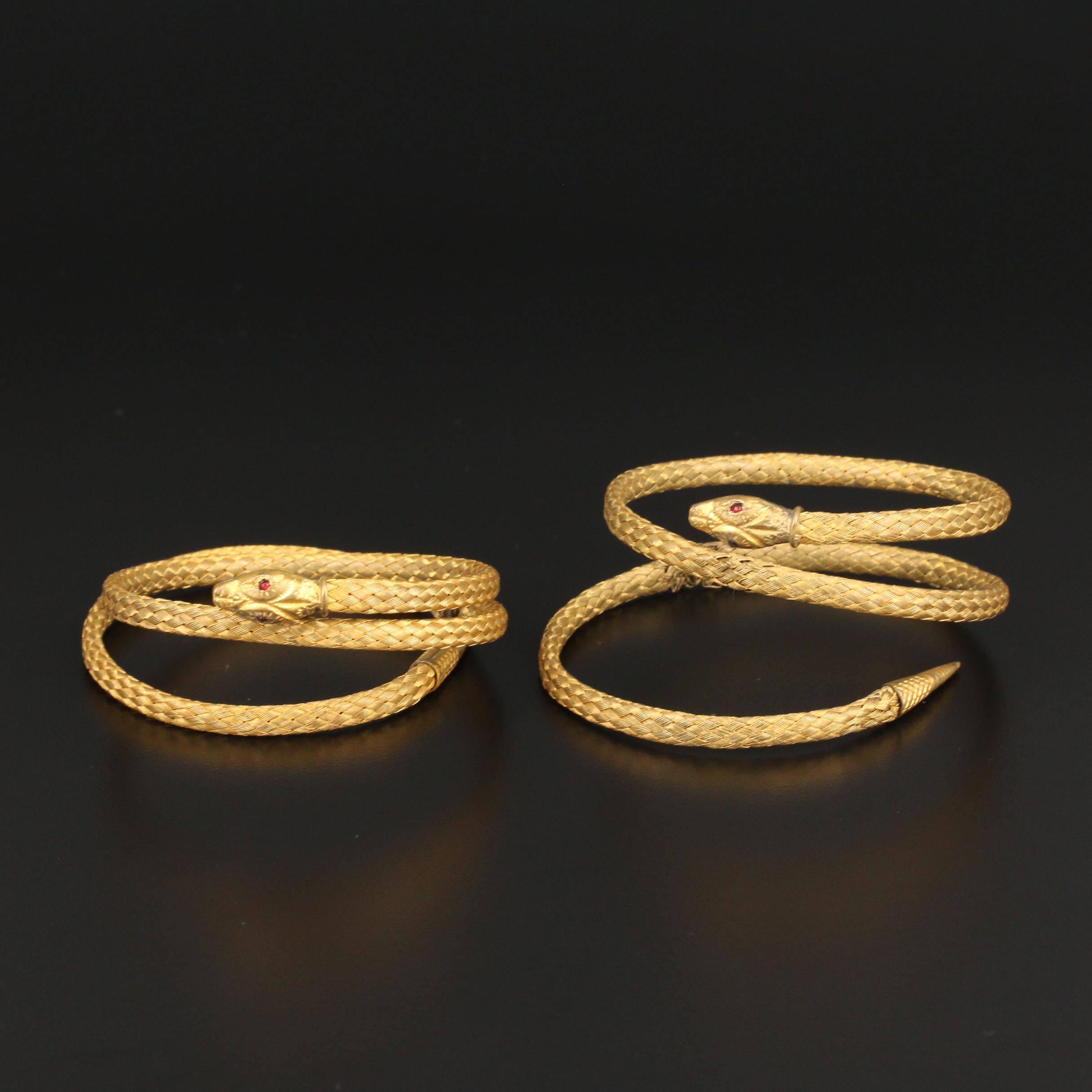 Woven Wrap Around Garnet Eye Snake Bracelets