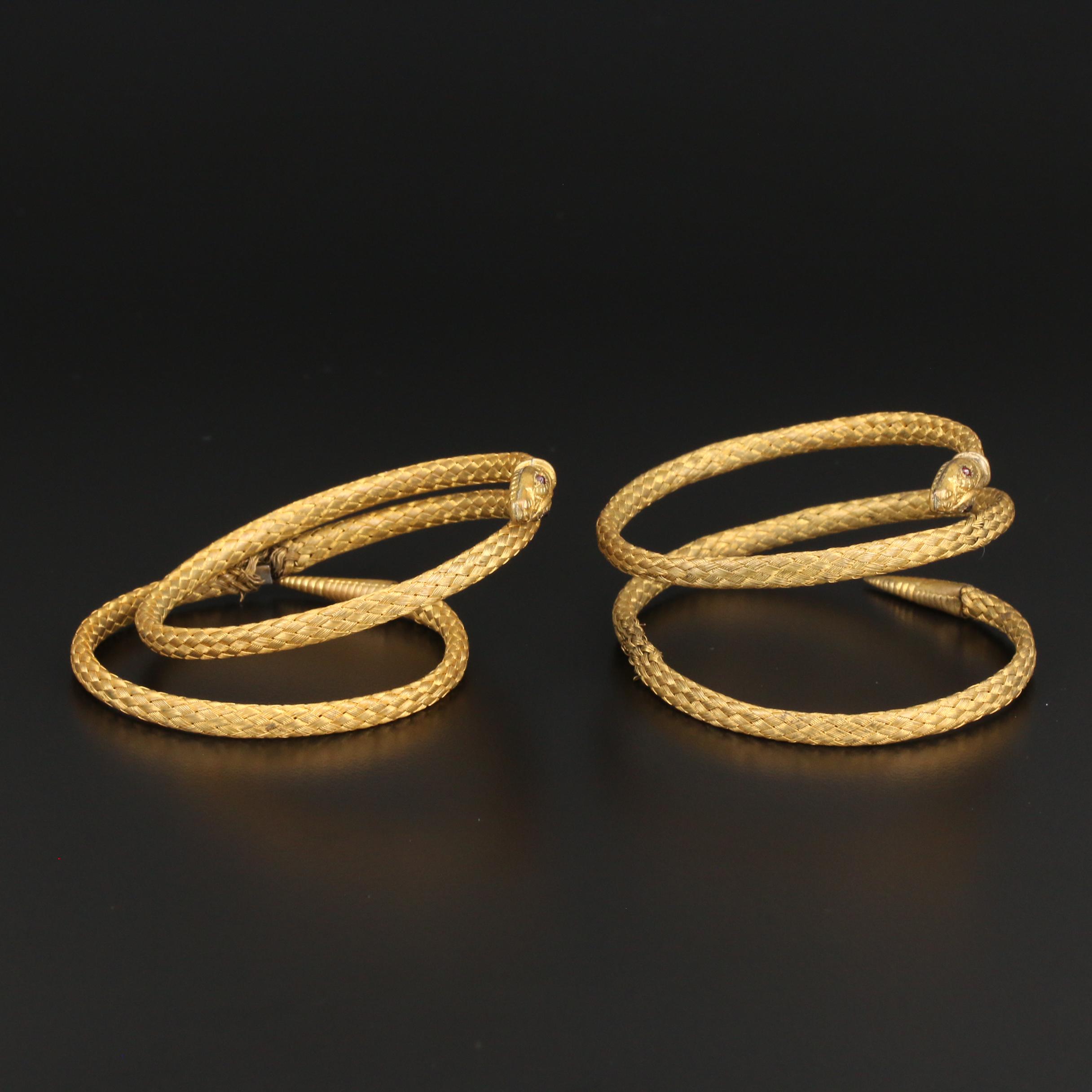 Woven Wrap Around Garnet Eye Snake Bracelets