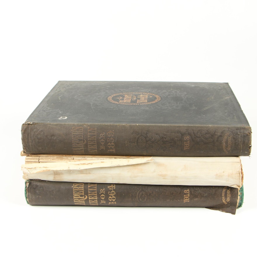 Late 19th Century Bound Issues of "Hearth and Home" and "Harper's Weekly"