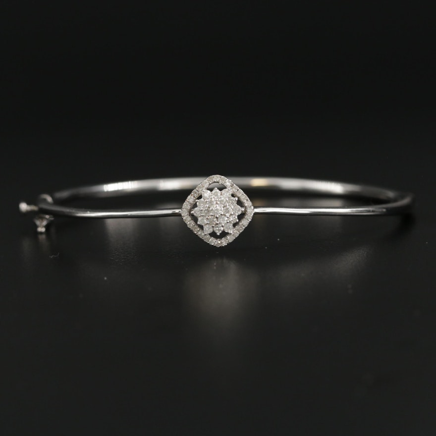 Sterling Silver Diamond Hinged Bracelet