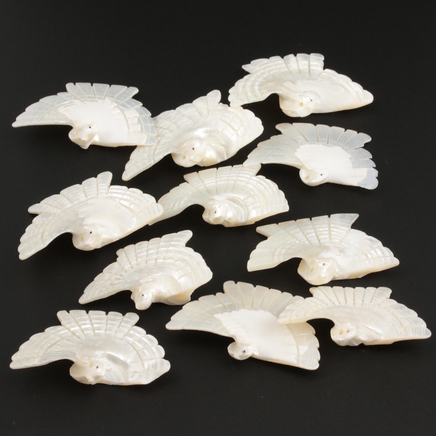 Loose 204.73 CTW Carved Shell Beads with Bird Motif