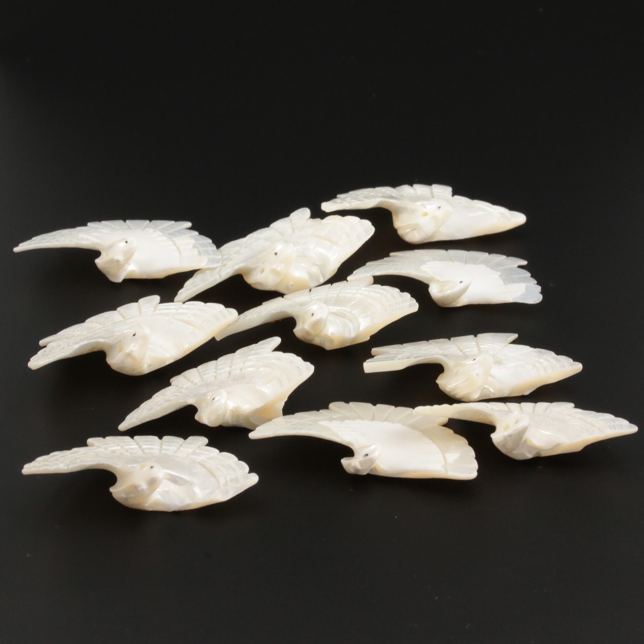 Loose 204.73 CTW Carved Shell Beads with Bird Motif
