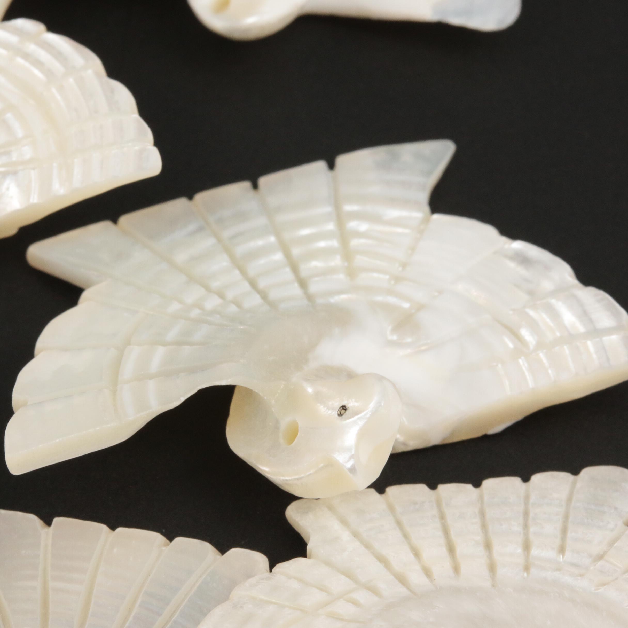 Loose 204.73 CTW Carved Shell Beads with Bird Motif