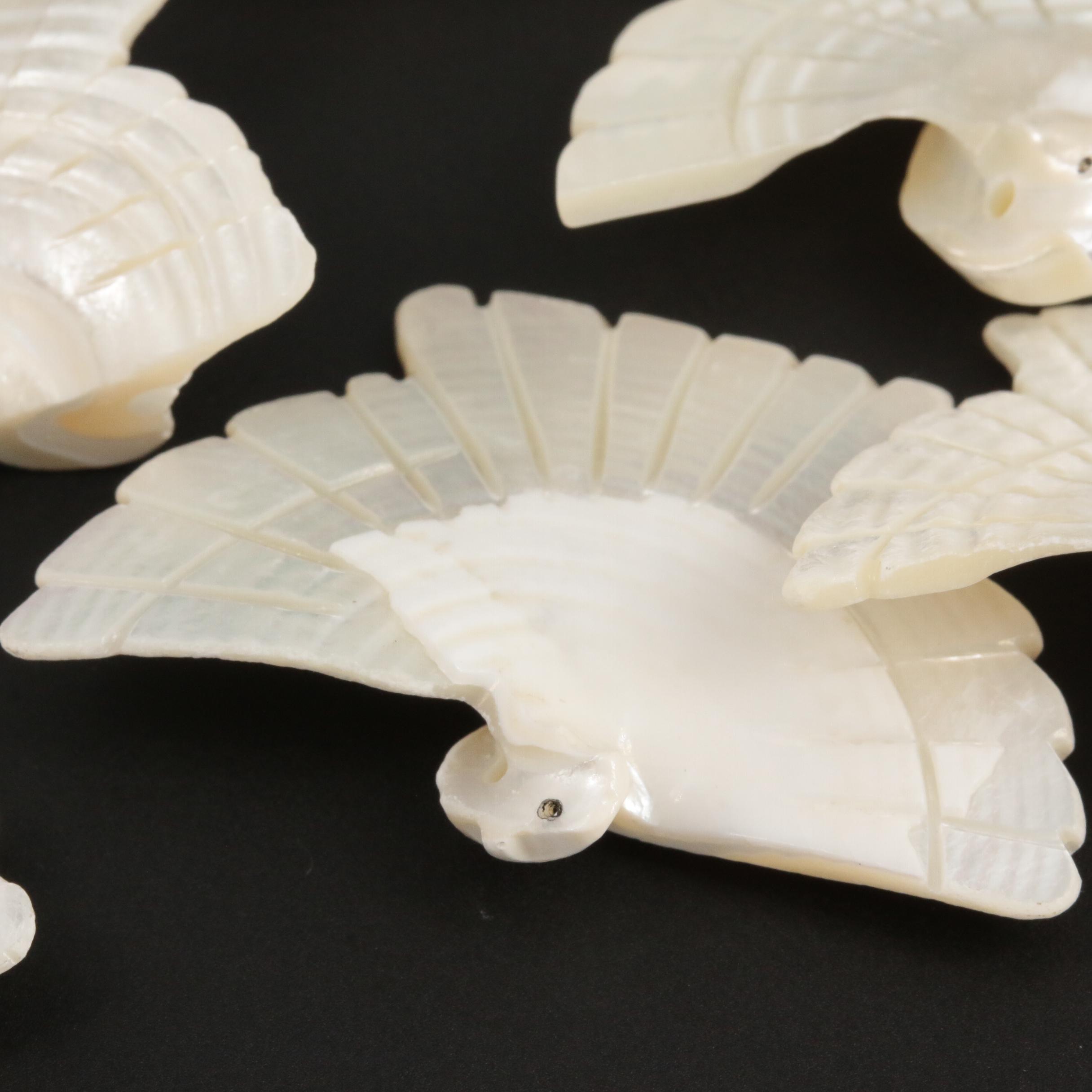 Loose 204.73 CTW Carved Shell Beads with Bird Motif