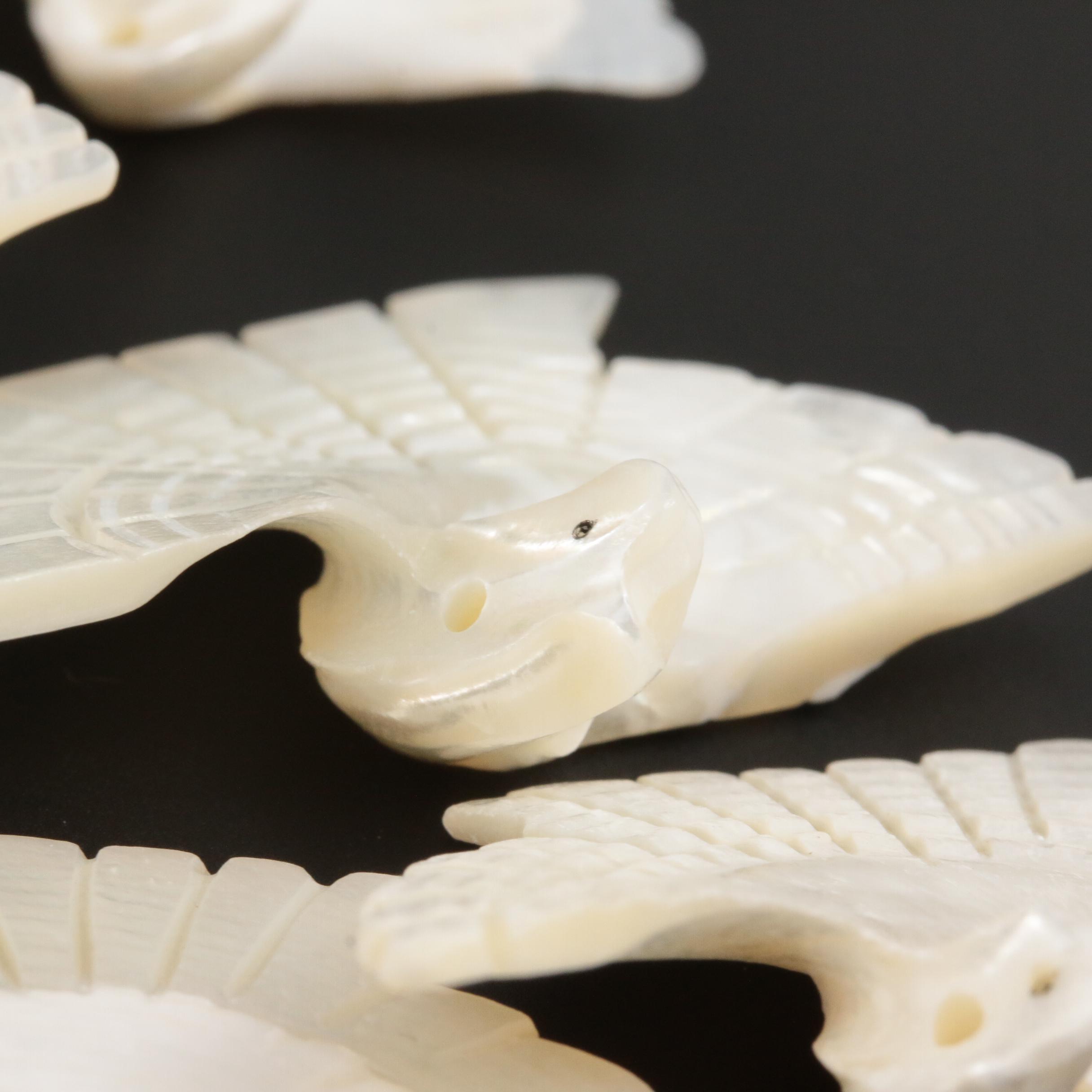 Loose 204.73 CTW Carved Shell Beads with Bird Motif