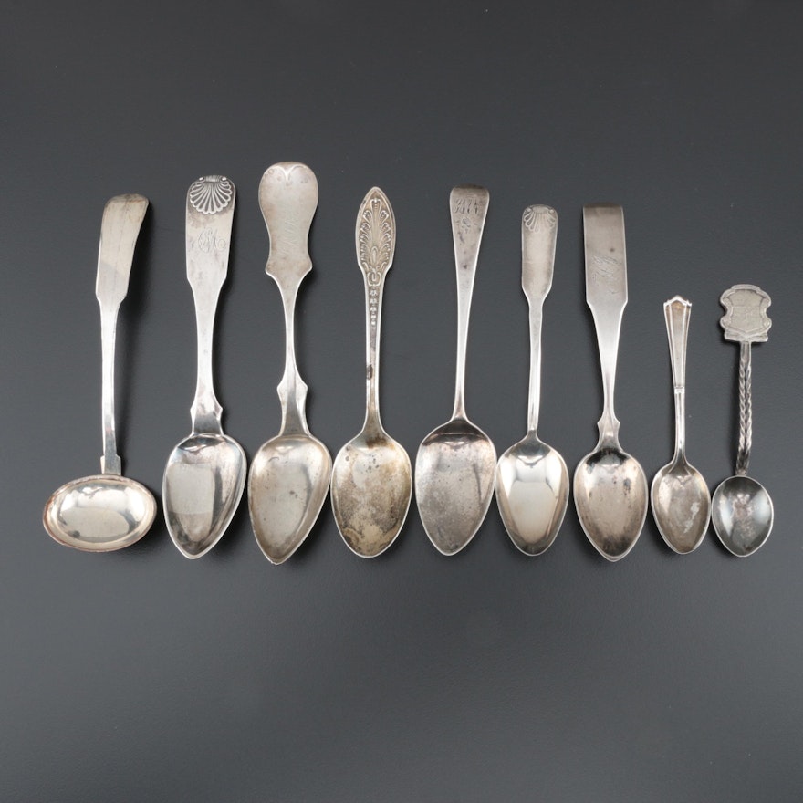 Sterling, Coin, and 800 Silver Spoons, Early 19th to Early 20th Century