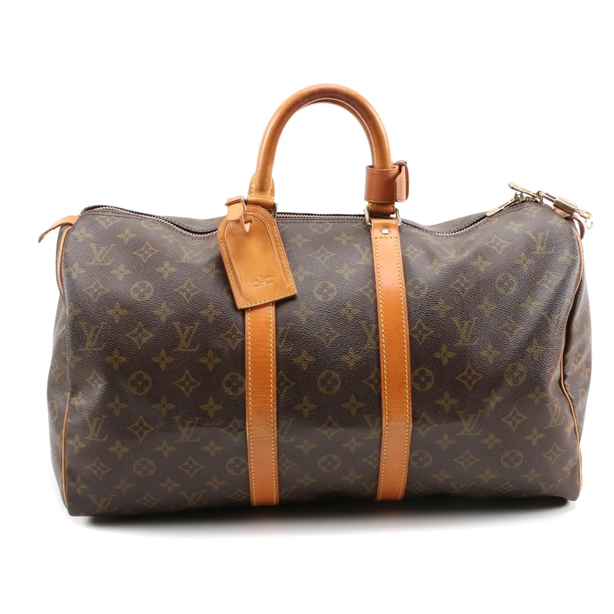 Louis Vuitton Keepall 45 Travel Bag in Monogram Canvas and Vachetta Leather
