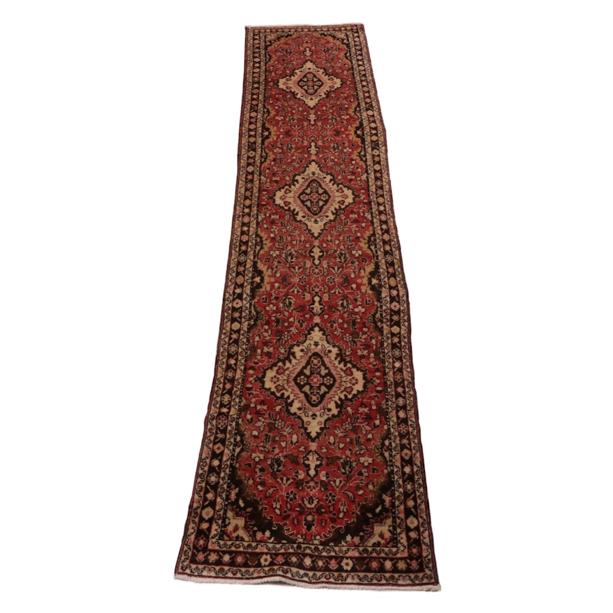2'7 x 13'6 Hand-Knotted Persian Zanjan Carpet Runner, 1970s