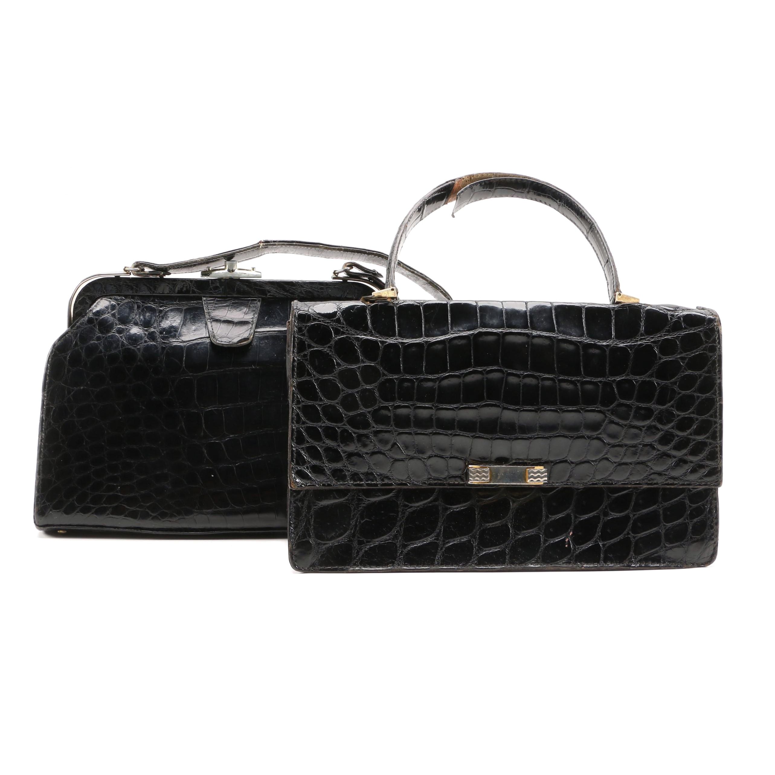 Black Crocodile and Alligator Handbags Including Rike Kumler Co., Vintage