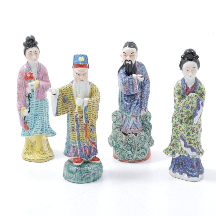 Group of Four Chinese Decorated Porcelain Immortals, Mid to Late 20th C.