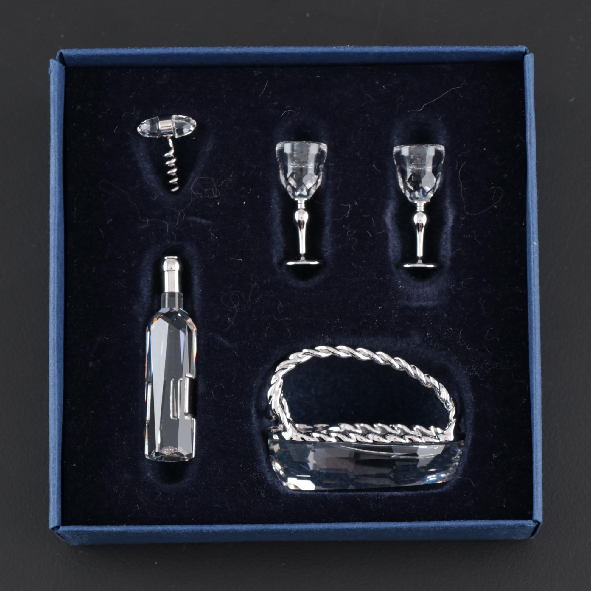 Swarovski Gift Boxes, Pitcher, Coffee Mill, and Perfume Bottle Crystal Figurines