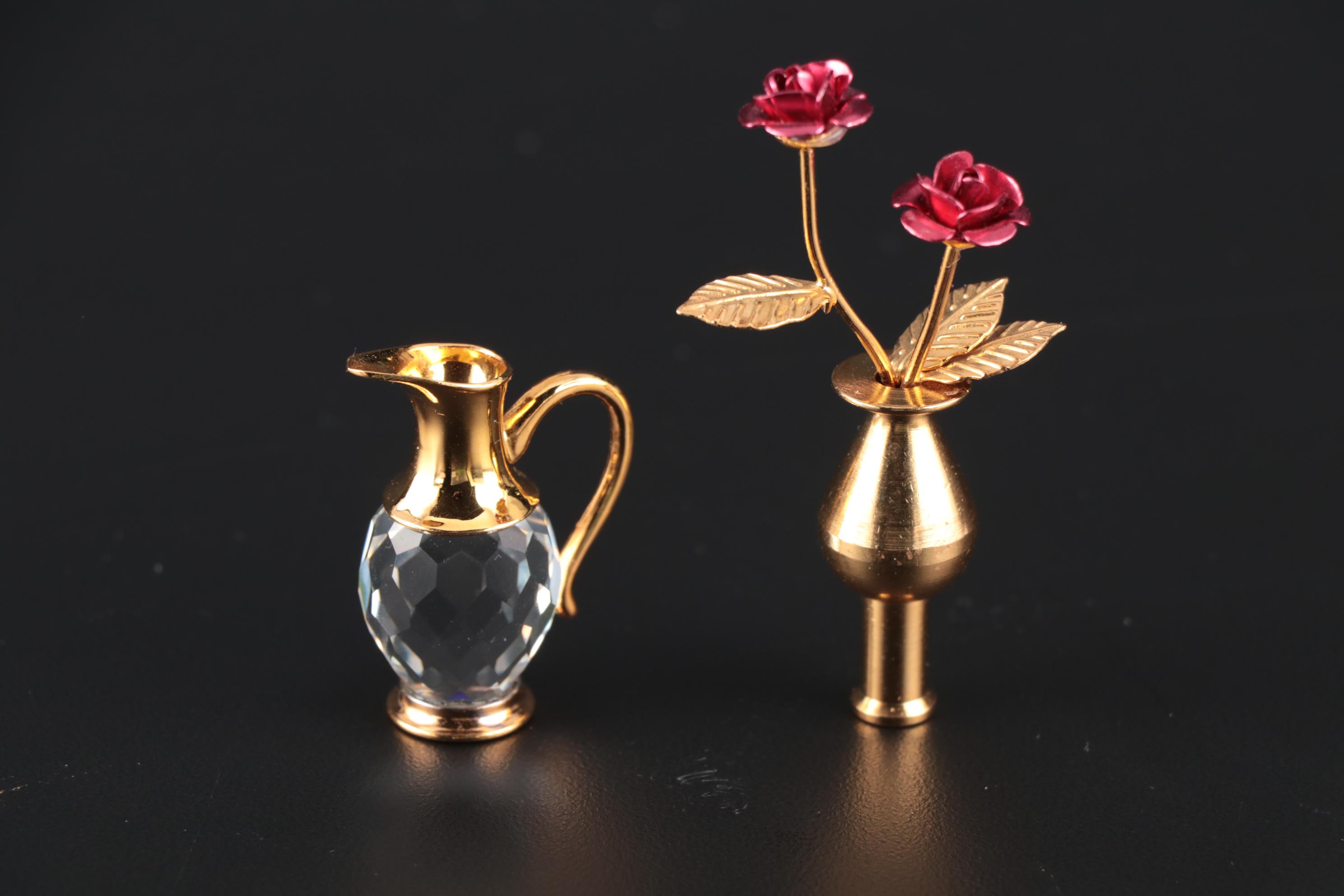 Swarovski Gift Boxes, Pitcher, Coffee Mill, and Perfume Bottle Crystal Figurines