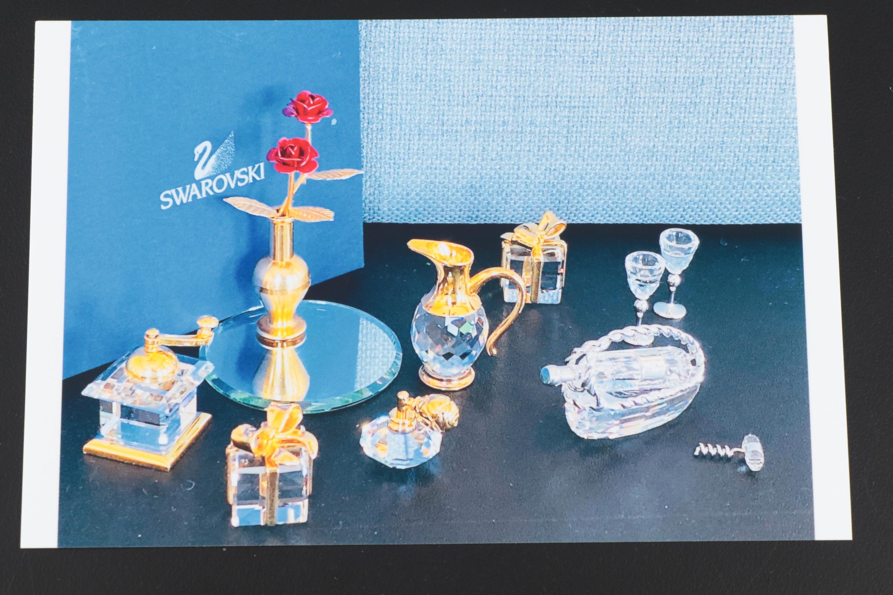 Swarovski Gift Boxes, Pitcher, Coffee Mill, and Perfume Bottle Crystal Figurines