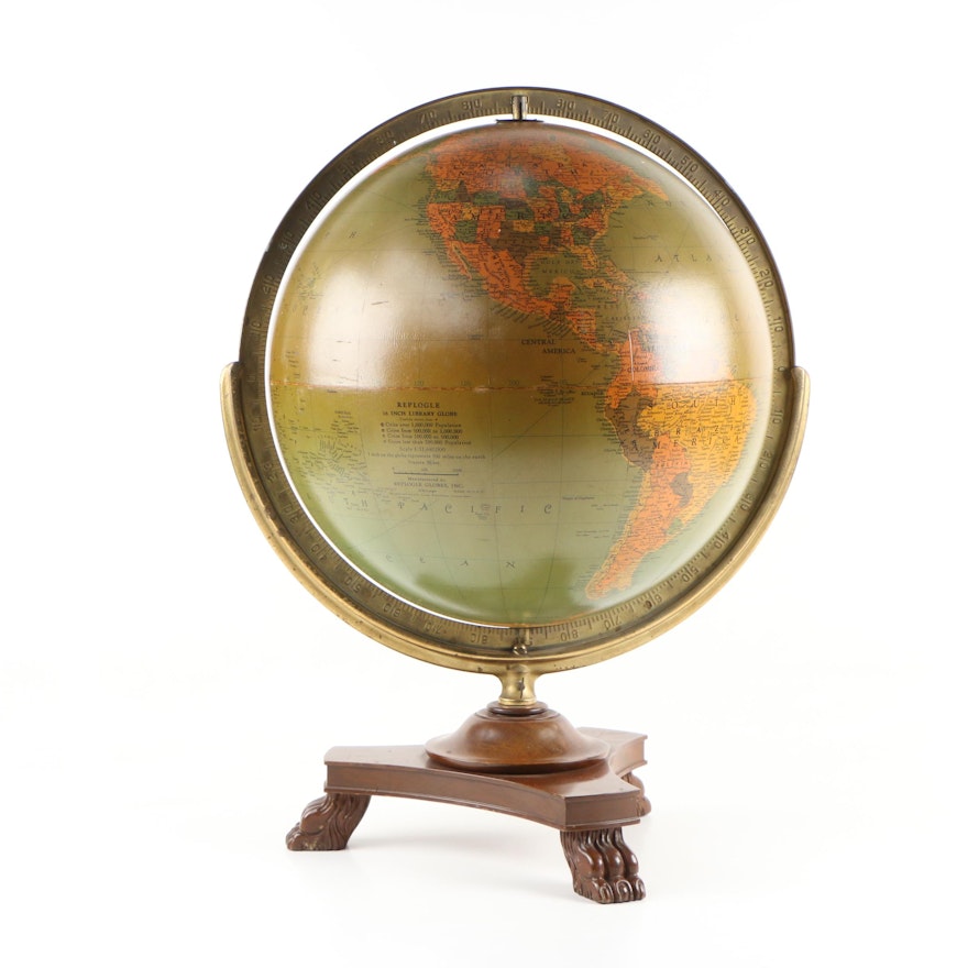 Replogle 16" Library Globe, Cartographer Gustav Brueckmann, Mid-20th Century