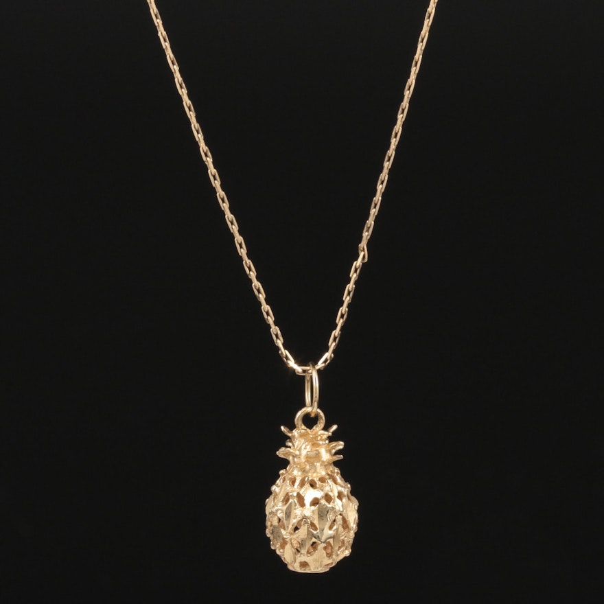 14K Yellow Gold Pineapple Pendant Necklace