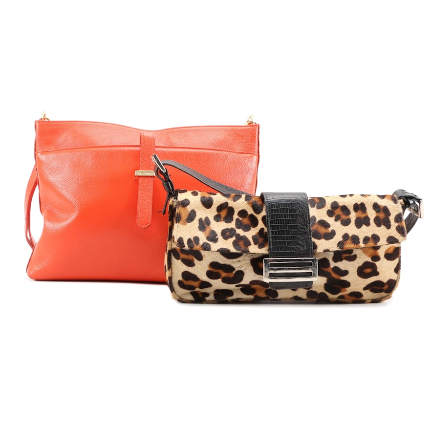 Brahmin Orange Leather Crossbody and Carla Mancini Animal Print Calf Hair Bag