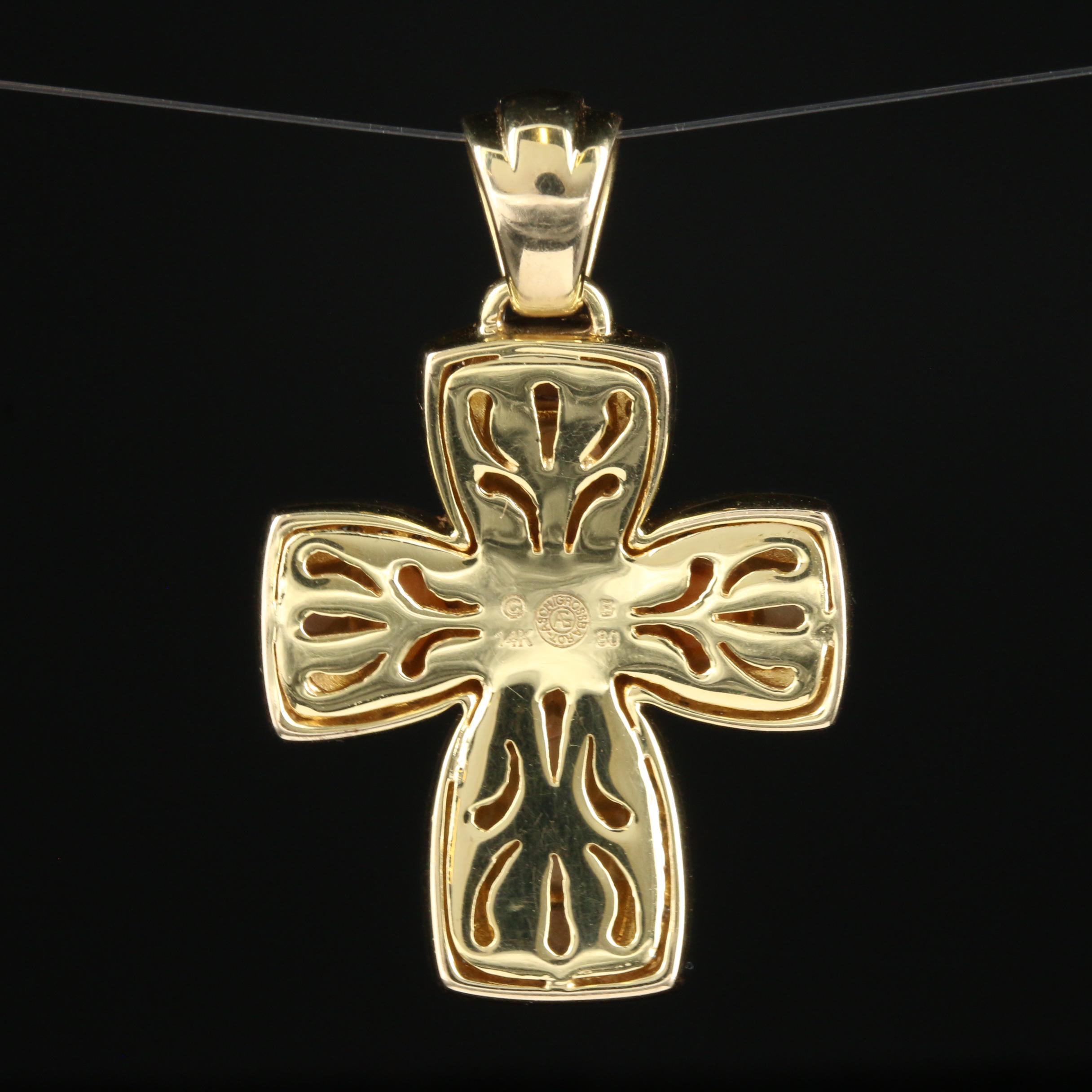 Asch Grossbardt 14K Gold Diamond, Spiny Oyster and Mother of Pearl Cross Pendant