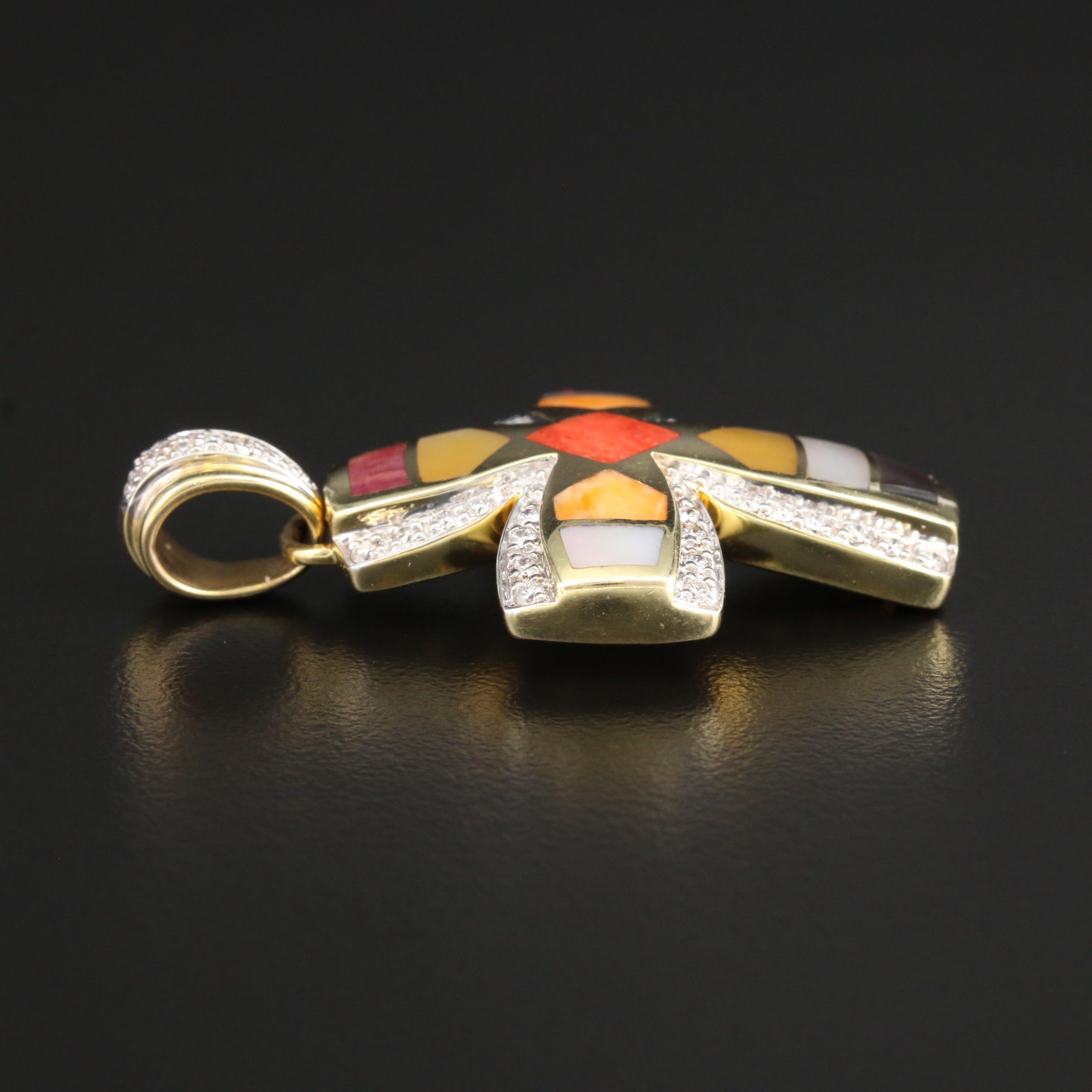 Asch Grossbardt 14K Gold Diamond, Spiny Oyster and Mother of Pearl Cross Pendant