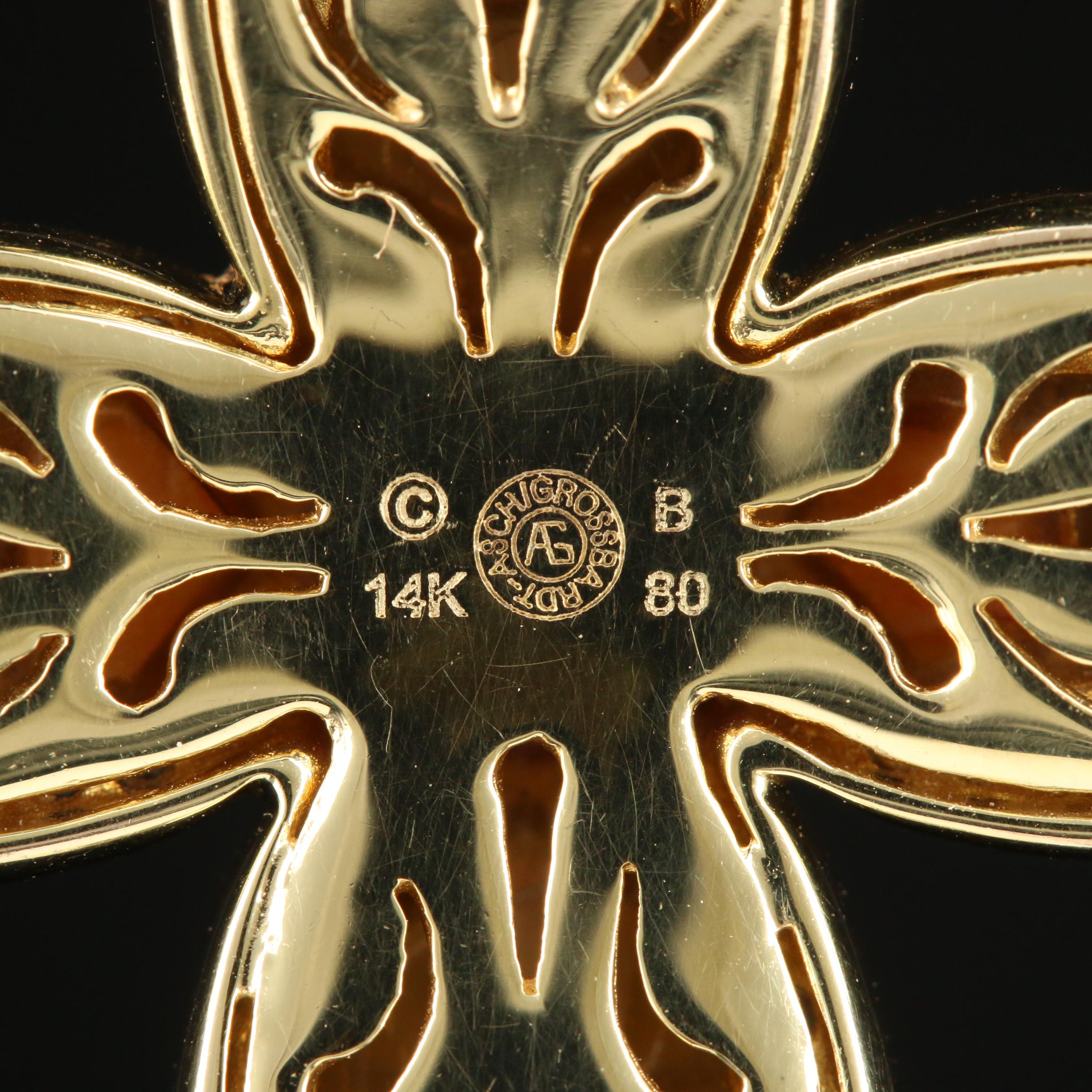 Asch Grossbardt 14K Gold Diamond, Spiny Oyster and Mother of Pearl Cross Pendant