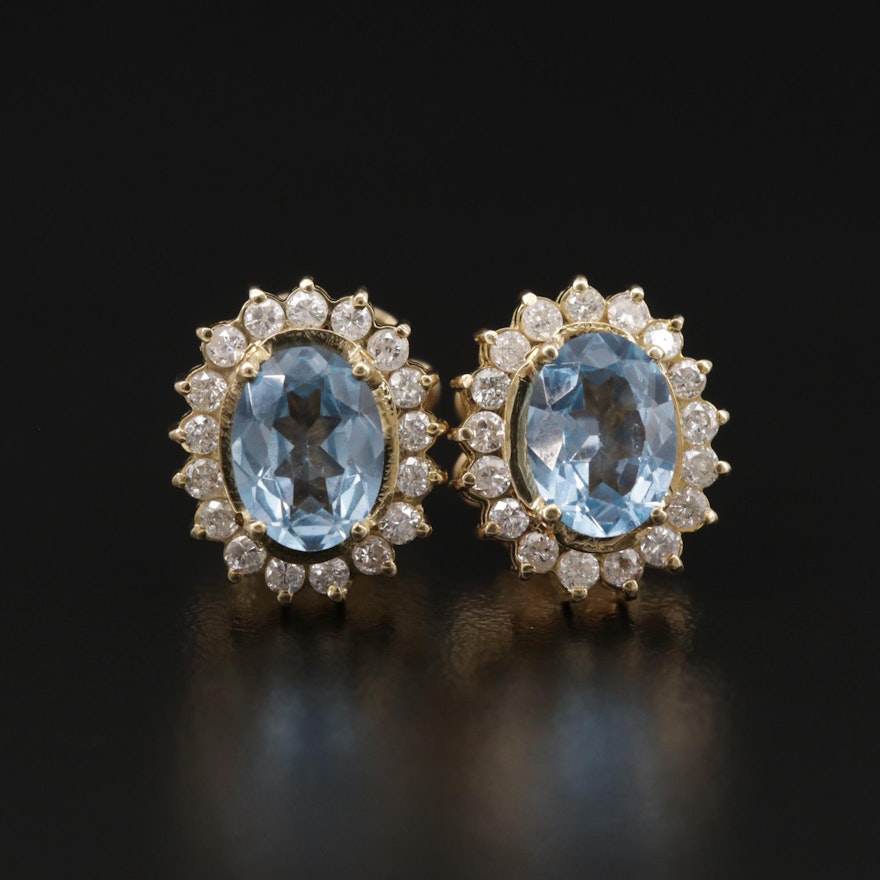 14K Yellow Gold Topaz and Diamond Earrings