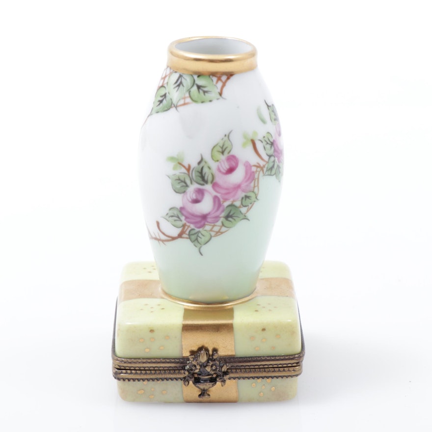 Porcelain Hand-Painted Miniature Vase Limoges Trinket  Box