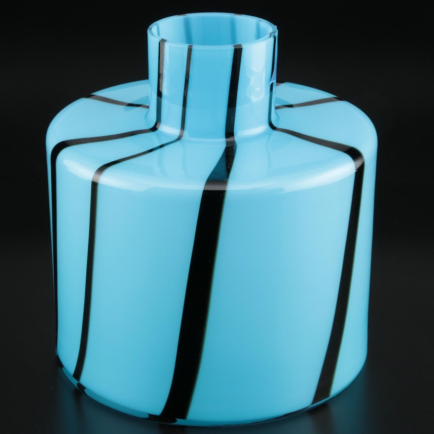 Polish Modern Black and Blue Art Glass Vase