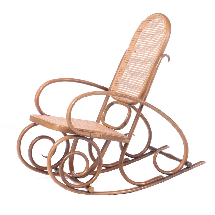 Cane and Birch Rocking Chair, Mid-20th Century
