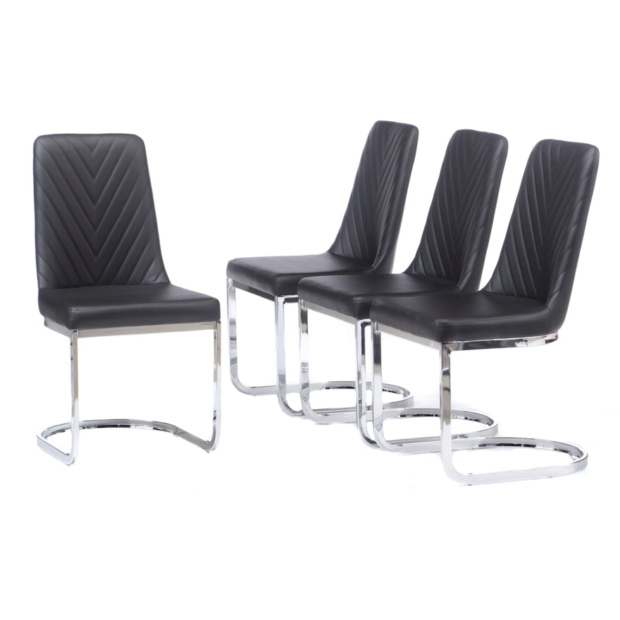 Contemporary Modern Vinyl Upholstered Chrome Base Side Chairs