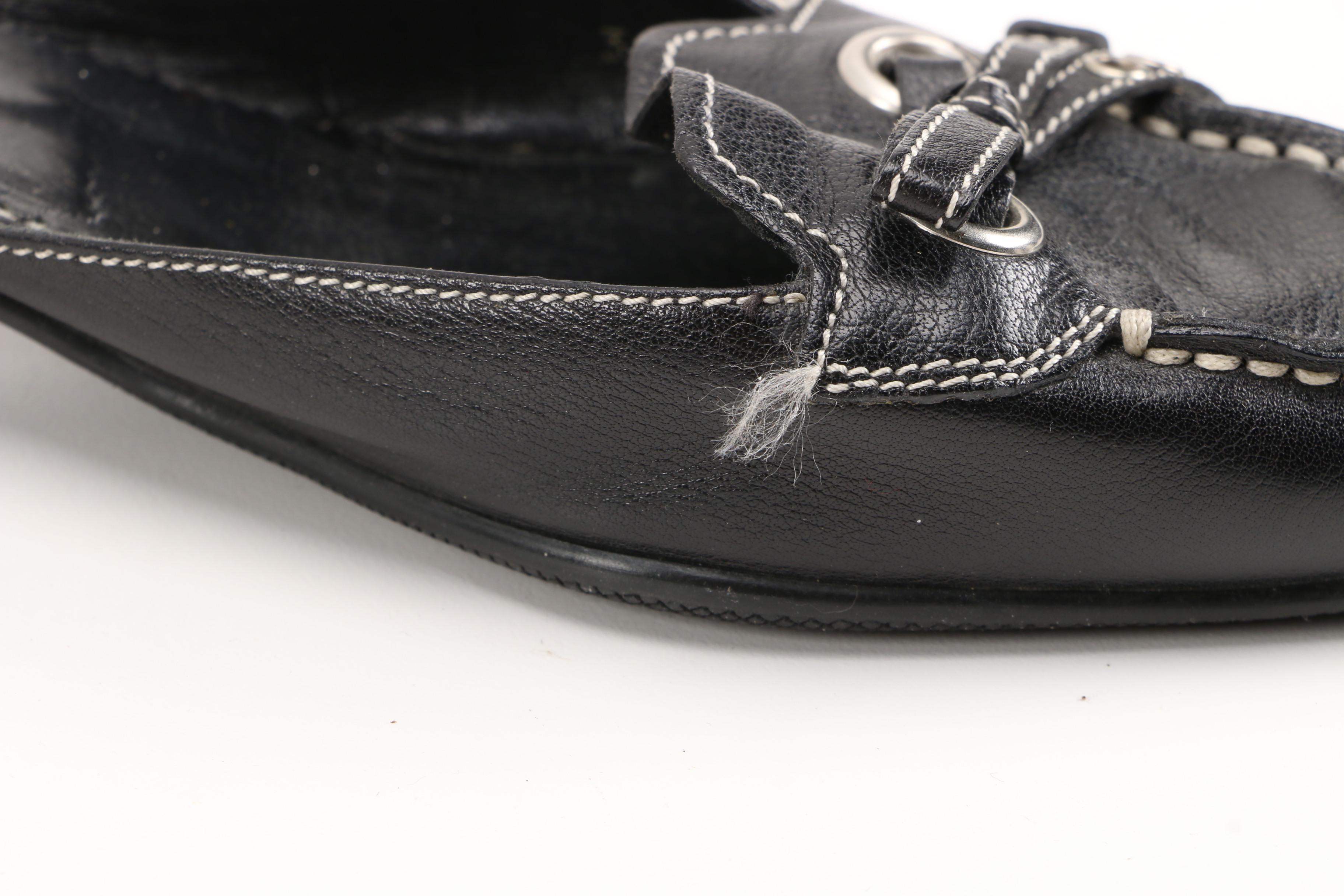 Prada Mules and Tod's Sandals in Black Leather with Contrast Stitching